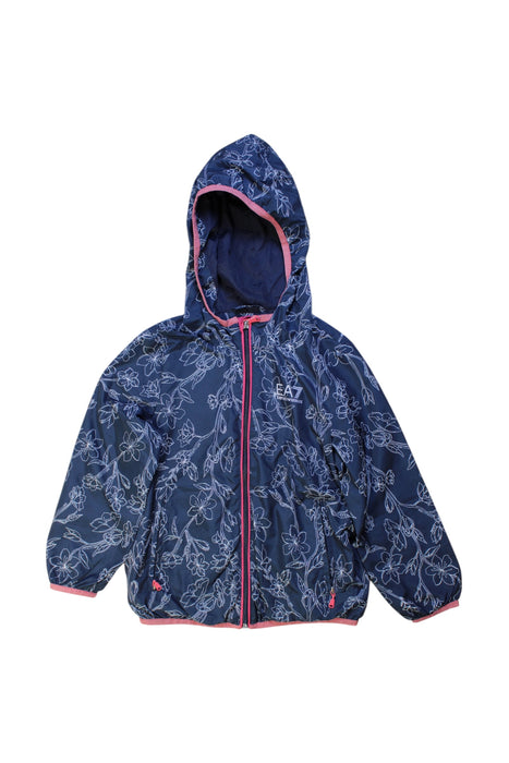 A Navy Rain Jackets from Emporio Armani in size 6T for girl. (Front View)