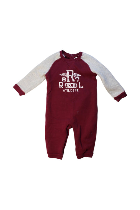 A Burgundy Long Sleeve Rompers from Ralph Lauren in size 6-12M for boy. (Front View)