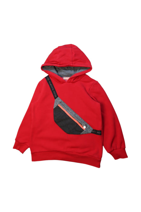 A Red Hooded Sweatshirts from Momonittu in size 8Y for boy. (Front View)