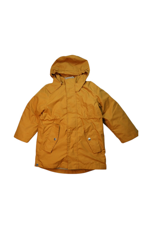 A Yellow Coats from Liewood in size 6T for neutral. (Front View)