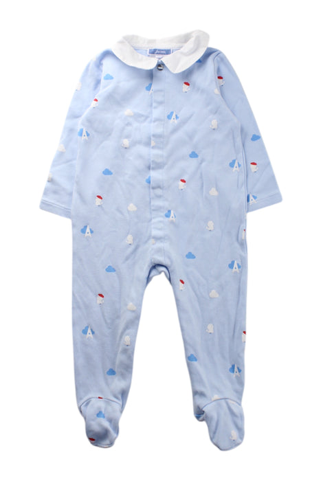 A Blue Onesies from Jacadi in size 6-12M for neutral. (Front View)
