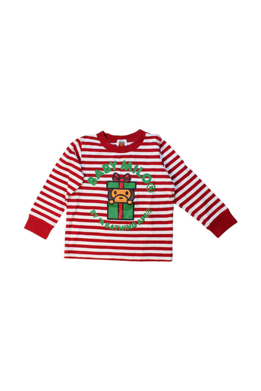 A Red Long Sleeve T Shirts from Bape by A Bathing Ape in size 2T for boy. (Front View)