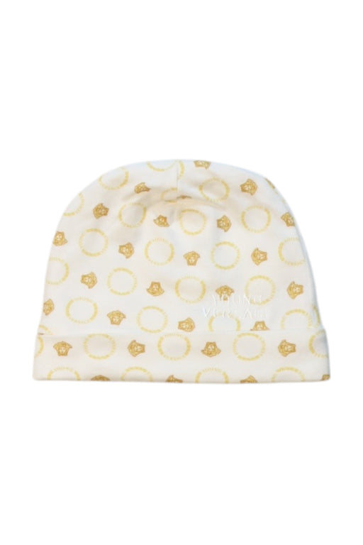 A White Winter Hats from Young Versace in size 3-6M for neutral. (Front View)