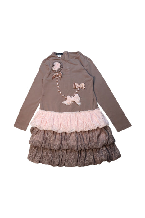 A Taupe Long Sleeve Dresses from Kate Mack in size 6T for girl. (Front View)