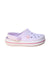 A Pink Slip Ons from Crocs in size 3T for girl. (Front View)