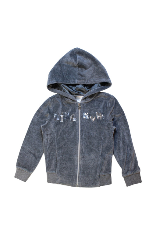 A Grey Zippered Sweatshirts from Kingkow in size 6T for girl. (Front View)