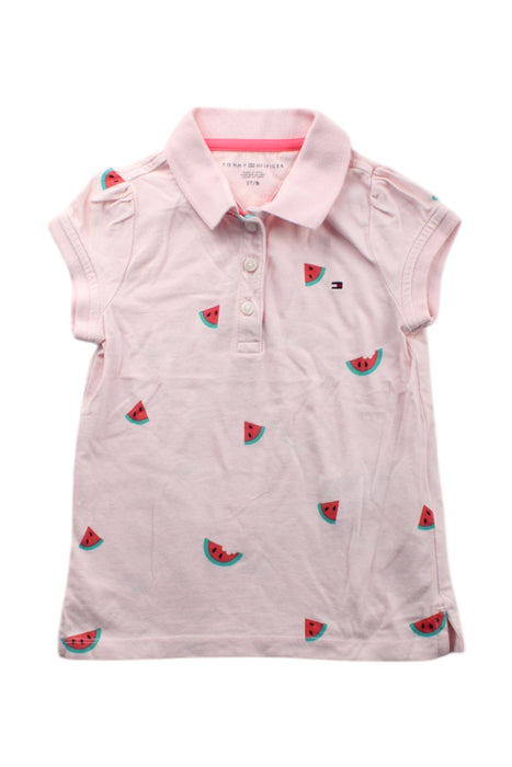 A Pink Short Sleeve Polos from Tommy Hilfiger in size 3T for girl. (Front View)