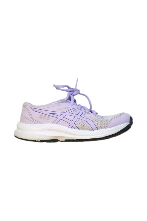 A Purple Sneakers from ASICS in size 7Y for girl. (Front View)