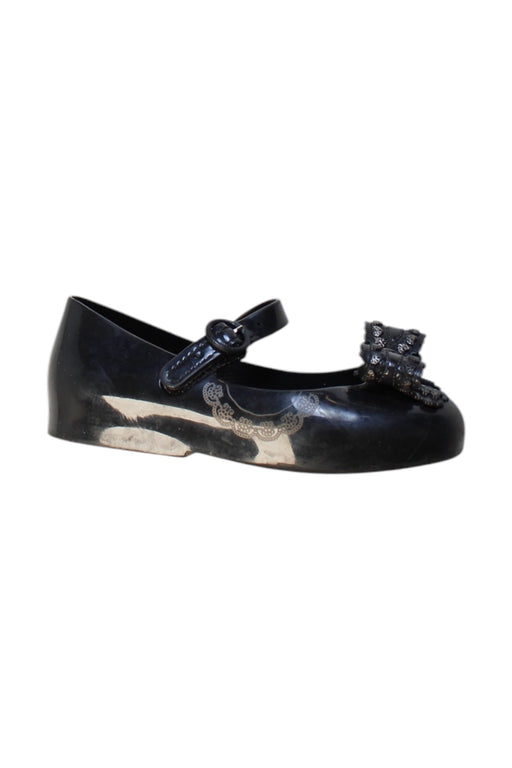 A Black Dress Shoes from Mini Melissa in size 4T for girl. (Front View)
