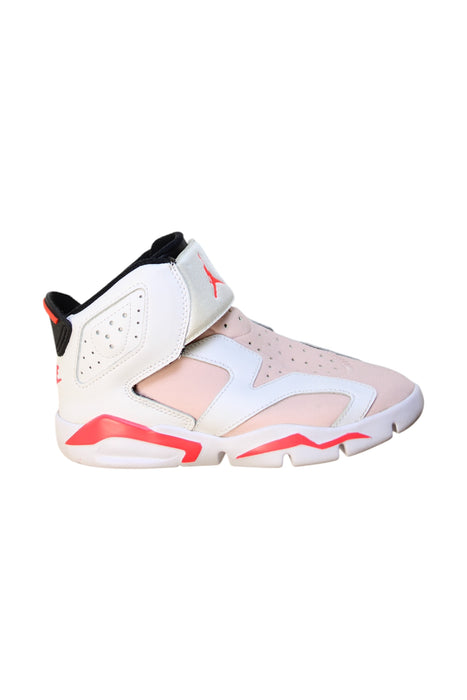 A White Sneakers from Air Jordan in size 6T for girl. (Front View)
