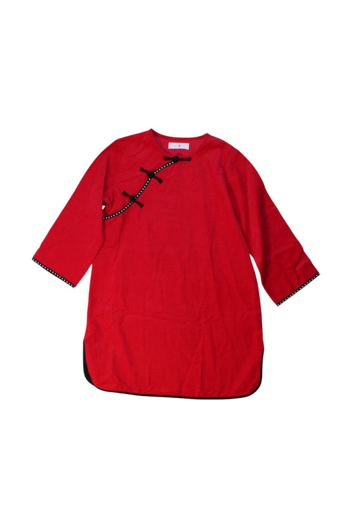 A Red Short Sleeve Dresses from Tang'Roulou in size 5T for girl. (Front View)