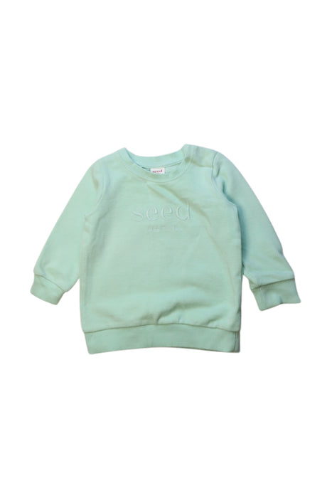A Green Crewneck Sweatshirts from Seed in size 6-12M for girl. (Front View)