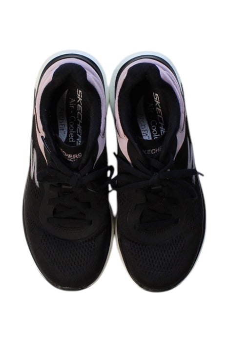 A Black Sneakers from Skechers in size 10Y for girl. (Back View)