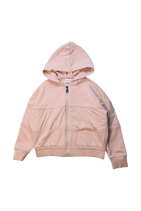 A Peach Zippered Sweatshirts from Moncler in size 5T for girl. (Front View)