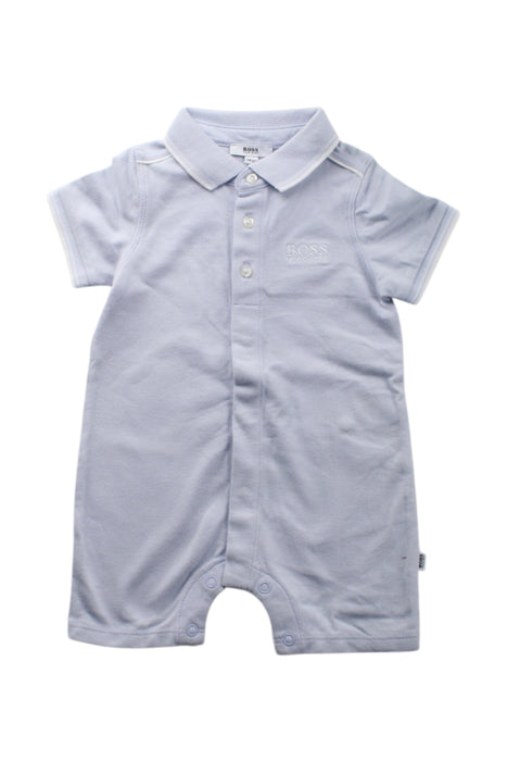 A Blue Short Sleeve Rompers from Boss in size 0-3M for neutral. (Front View)