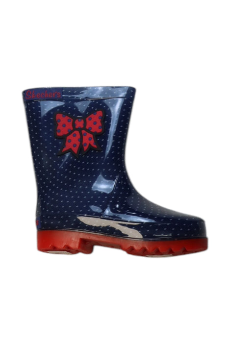 A Navy Rain Boots from Skechers in size 4T for girl. (Front View)