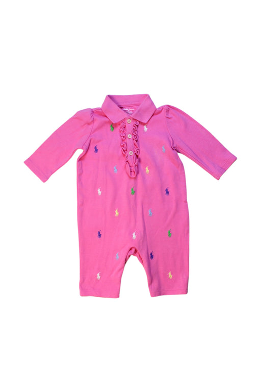 A Pink Long Sleeve Rompers from Ralph Lauren in size 0-3M for girl. (Front View)