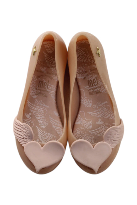 A Peach Flats from Mini Melissa Vivienne Westwood in size 6T for girl. (Back View)