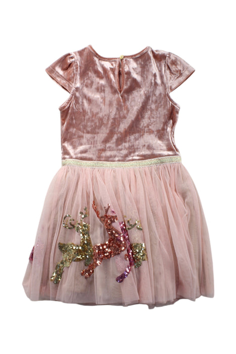 A Pink Short Sleeve Dresses from Monsoon in size 5T for girl. (Back View)