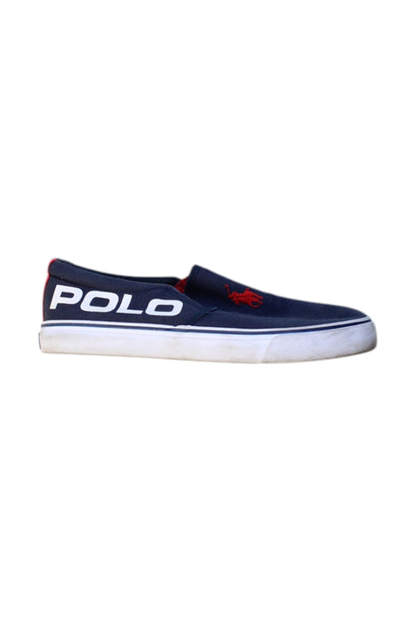 A Navy Slip Ons from Polo Ralph Lauren in size 10Y for boy. (Front View)