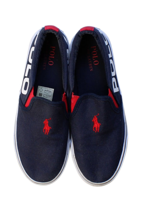 A Navy Slip Ons from Polo Ralph Lauren in size 10Y for boy. (Back View)