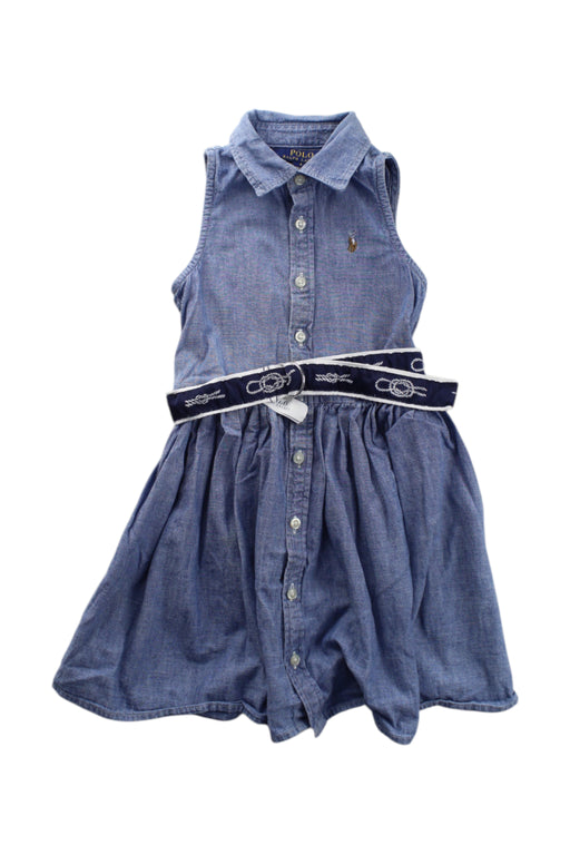 A Blue Sleeveless Dresses from Polo Ralph Lauren in size 4T for girl. (Front View)