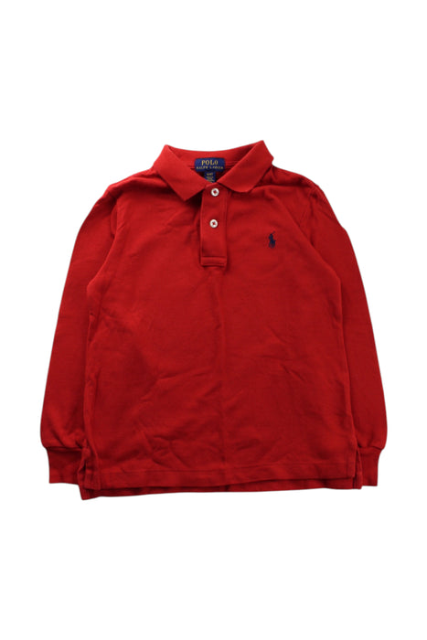 A Red Long Sleeve Polos from Polo Ralph Lauren in size 4T for boy. (Front View)
