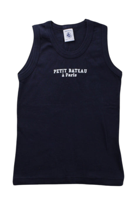 A Navy Sleeveless T Shirts from Petit Bateau in size 4T for boy. (Front View)
