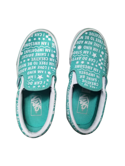 A Teal Slip Ons from Vans in size 5T for boy. (Front View)