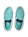 A Teal Slip Ons from Vans in size 5T for boy. (Front View)