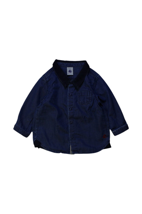 A Navy Long Sleeve Shirts from Petit Bateau in size 3-6M for boy. (Front View)