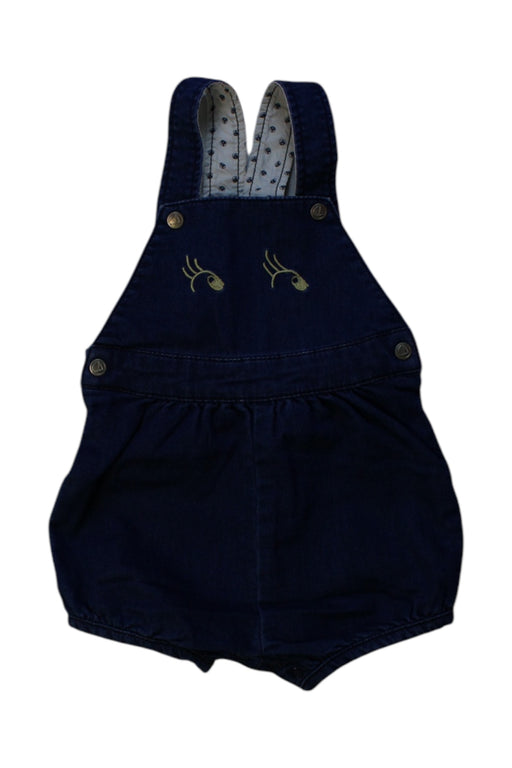 A Navy Overall Shorts from Petit Bateau in size 6-12M for girl. (Front View)