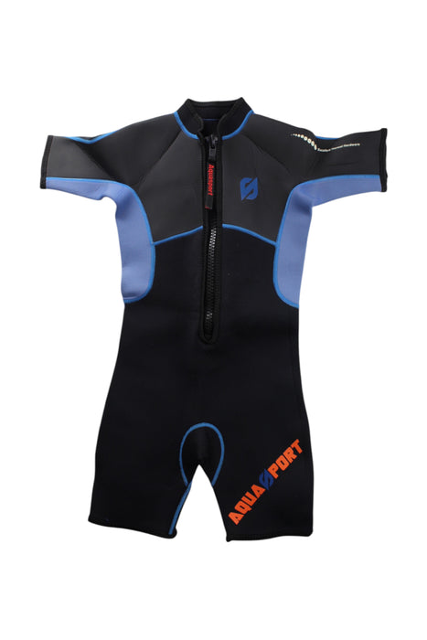 A Black Wetsuits from Aquasport in size 8Y for neutral. (Front View)