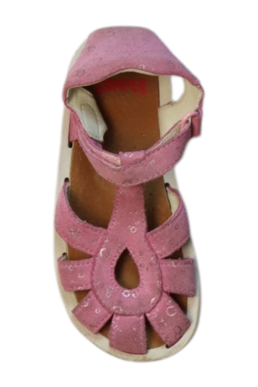 A Pink Sandals from Camper in size 4T for girl. (Front View)