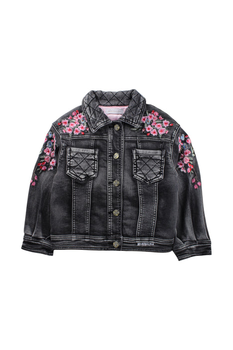A Black Lightweight Jackets from Monnalisa in size 6T for girl. (Front View)