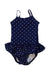 A Navy Swimsuits from Jojo Maman Bébé in size 3-6M for girl. (Front View)
