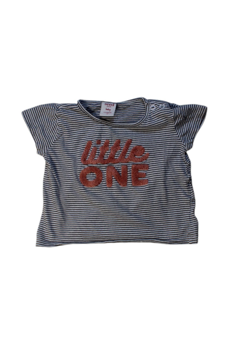 A Blue Short Sleeve Tops from Seed in size 6-12M for girl. (Front View)