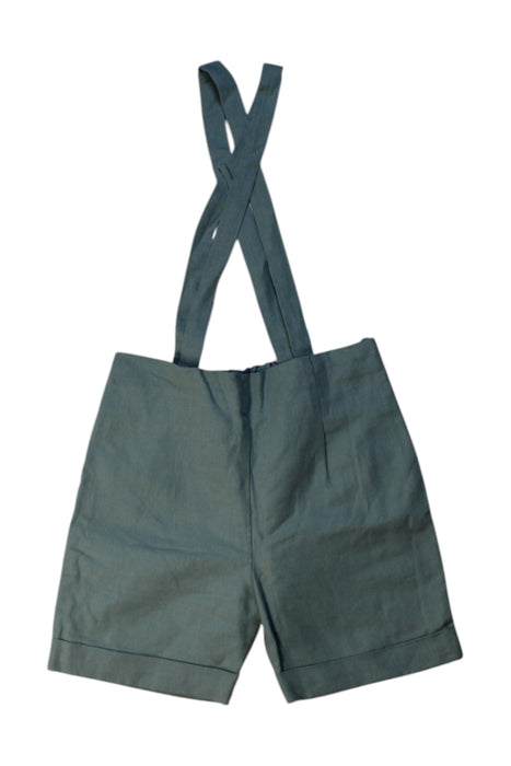 A Green Overall Shorts from Laranjinha in size 3T for girl. (Front View)