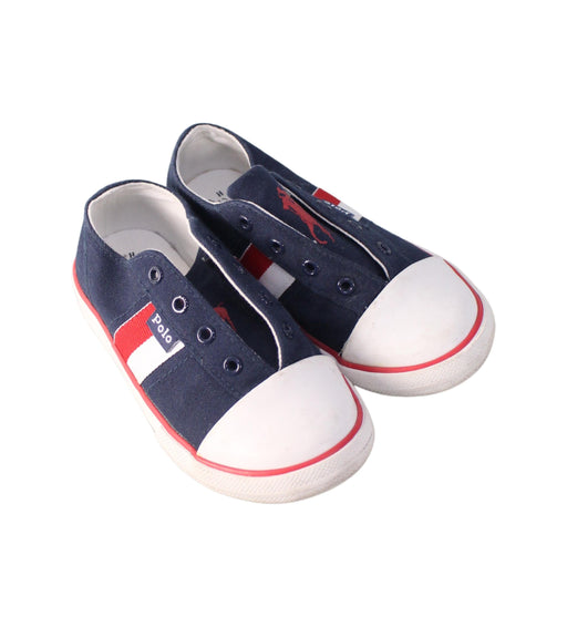 A Navy Slip Ons from Polo Ralph Lauren in size 3T for boy. (Front View)