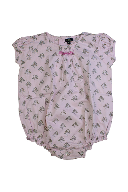 A Pink Short Sleeve Rompers from Velveteen in size 2T for girl. (Front View)