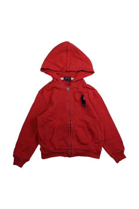A Red Hooded Sweatshirts from Polo Ralph Lauren in size 5T for boy. (Front View)