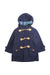 A Navy Coats from Miki House in size 4T for girl. (Front View)