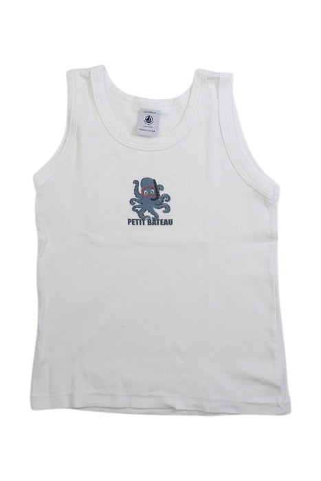 A White Sleeveless T Shirts from Petit Bateau in size 4T for boy. (Front View)
