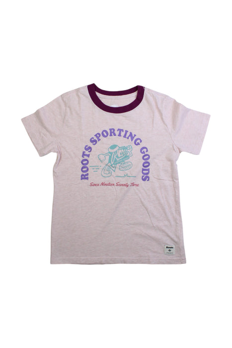 A White Short Sleeve T Shirts from Roots in size 7Y for girl. (Front View)
