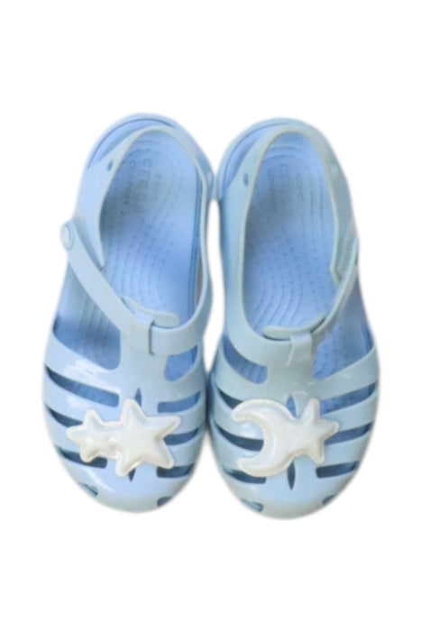 A Blue Sandals from Crocs in size 3T for girl. (Back View)