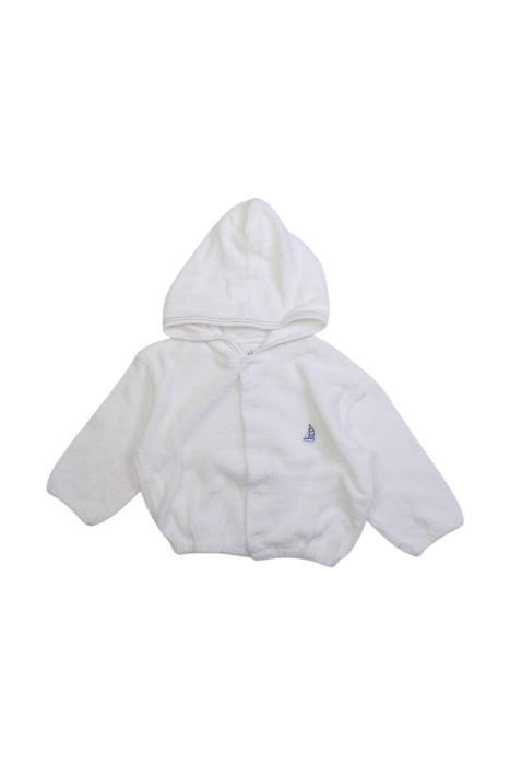 A White Bathrobes from Kissy Kissy in size 6-12M for neutral. (Front View)