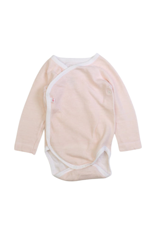A Pink Long Sleeve Bodysuits from Petit Bateau in size 3-6M for girl. (Front View)