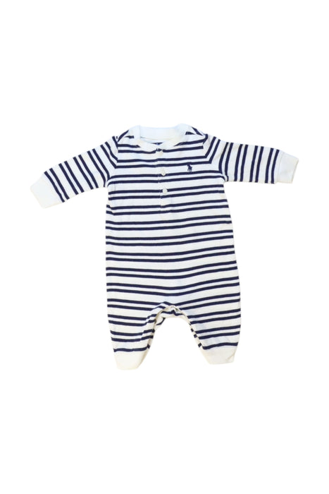 A Navy Long Sleeve Rompers from Ralph Lauren in size 0-3M for boy. (Front View)