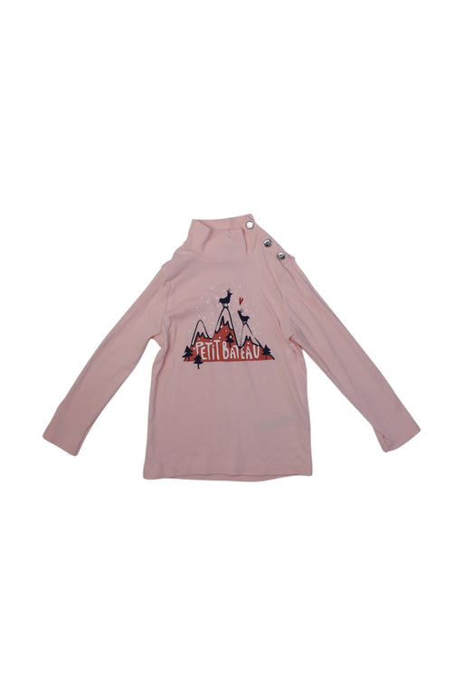 A Pink Long Sleeve Bodysuits from Petit Bateau in size 3T for girl. (Front View)