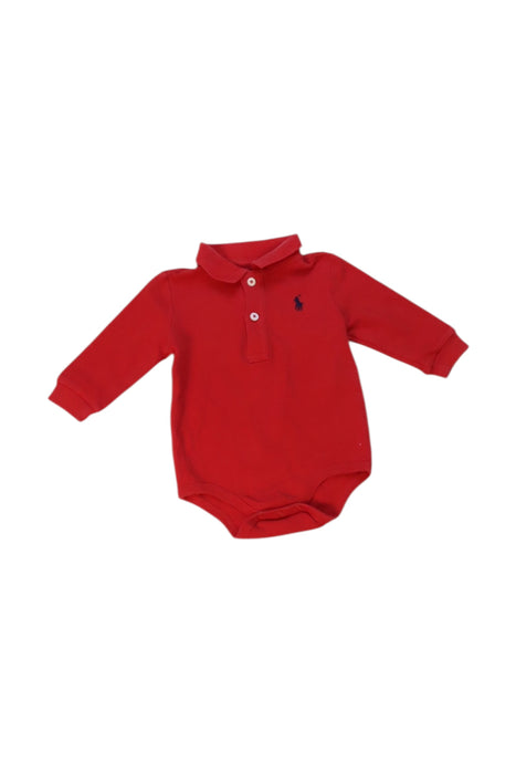 A Red Long Sleeve Bodysuits from Ralph Lauren in size 3-6M for boy. (Front View)